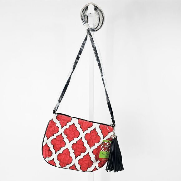 Brighton Love Dove Red and White Cross Body Bag NWT Painted Canvas - Picture 3 of 6